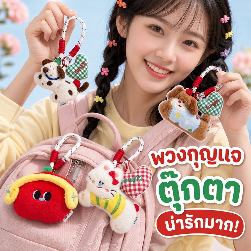 จี้ห้อยกระเป๋า พวงกุญแจตุ๊กตา ตุ๊กตาห้อยกระเป๋า ลูกสุนัข กระต่าย แอปเปิล น่ารัก ของขวัญ