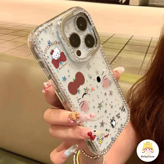 แมวKTน่ารักที่มีเคสโทรศัพท์เพชร เหมาะสำหรับ IPhone 17 16 13 16 14 ProMax 15 16 11 15 Plus Air 17 12 15 12PRO