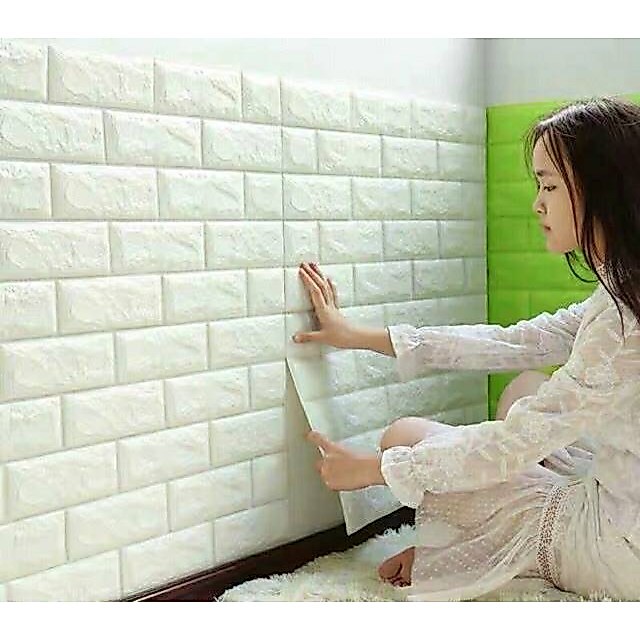 ถูกที่สุด วอลเปเปอร์ติดผนัง Wallpaperขนาด70x77 cm. ลายกำแพงอิฐ มีกาวในตัว สติ๊กเกอร์ติดผนัง3D #WP001