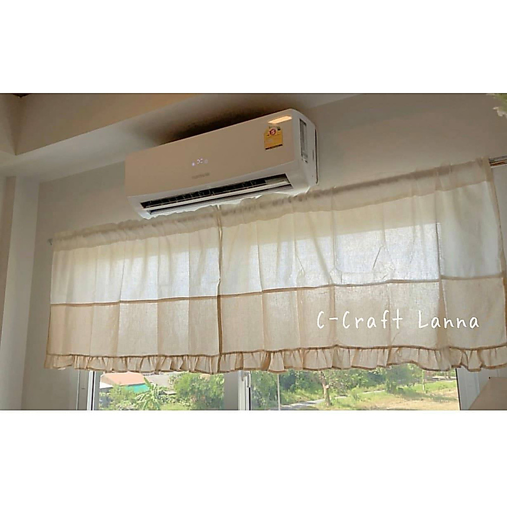 ผ้าม่านครึ่งหน้าต่าง ผ้าฝ้ายผ้าเมือง ทูโทน สีขาว/ครีม ระบายพู่ล่าง ขนาด 110x60cm ผ้าม่านน่ารักๆสไตล์เกาหลี MS 2-toneพู่