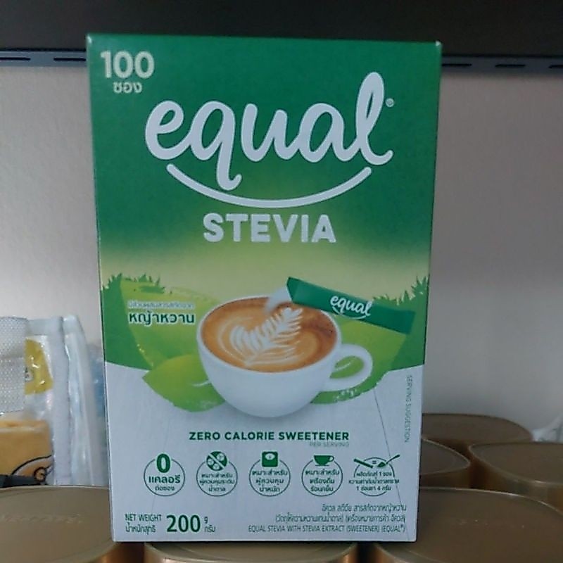Equal Stevia 100 Sticks อิควล สตีเวีย ผลิตภัณฑ์ให้ความหวานแทนน้ำตาล 1 กล่อง มี 100