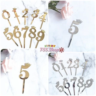 ป้ายปักเค้ก ป้ายอะคริลิค สีเงินและสีทอง ตัวเลข 0-9 สําหรับตกแต่งเค้กวันเกิด // 🛒สินค้าพร้อมส่งนะคะ🛒