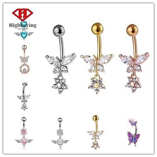 [highbuying] จิวเจาะสะดือ รูปผีเสื้อ ประดับเพทาย คริสตัล