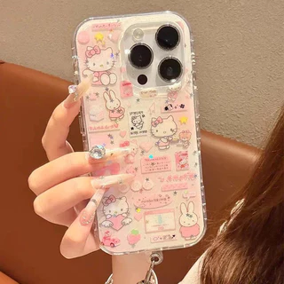 เคสไอโฟน 17 11 การ์ตูนโบว์โบว์สีชมพูคิตตี้กระต่ายแมว สำหรับ IPhone 13 14 15 11 16 12 Pro Max 15 16 12 11 Pro 16 15 Plus
