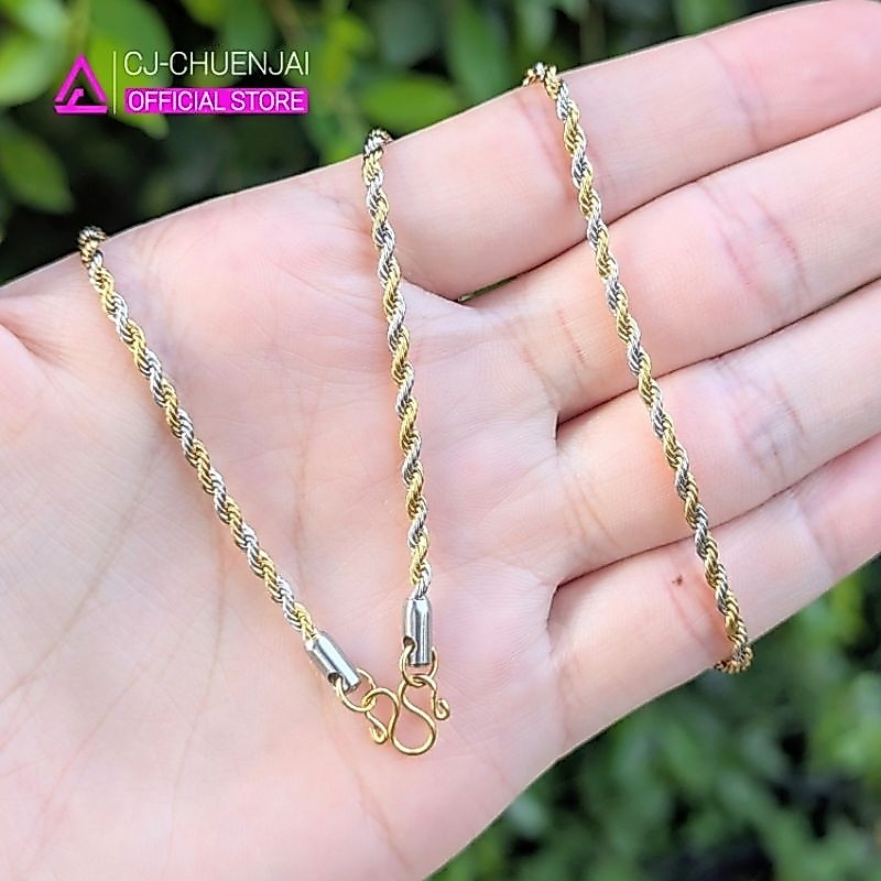 CJ สร้อยลายเกลียวเพชร สีสองกษัตริย์ หนา2มิล สแตนเลสทองเลเซอร์ ไม่ลอกไม่ดำ