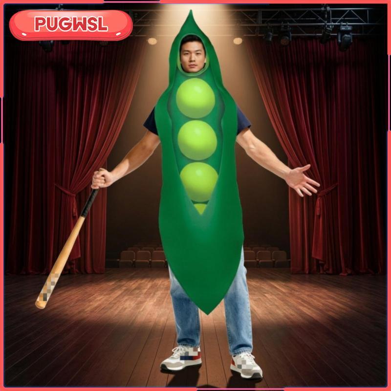[pugwsl] Green Pea Pod Costume Long Tapered Pea Pod เครื่องแต่งกาย Face Opening ชุดคอสเพลย์สําหรับปา