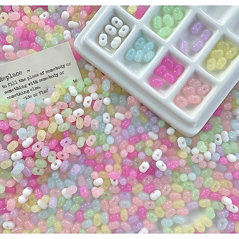 ลูกปัดข้าวอะคริลิค 3x6 มม. ลูกปัดถั่วลิสงสี ลูกปัดสเปเซอร์ อุปกรณ์ DIY 200 ชิ้น