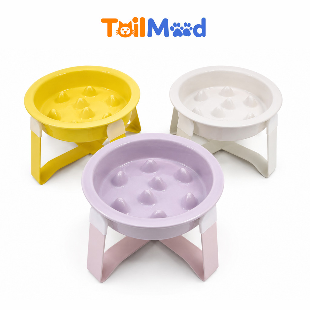 ชามเซรามิกยกสูง ชามชะลอการกิน ชาม slow feeder ป้องกันการสำลัก