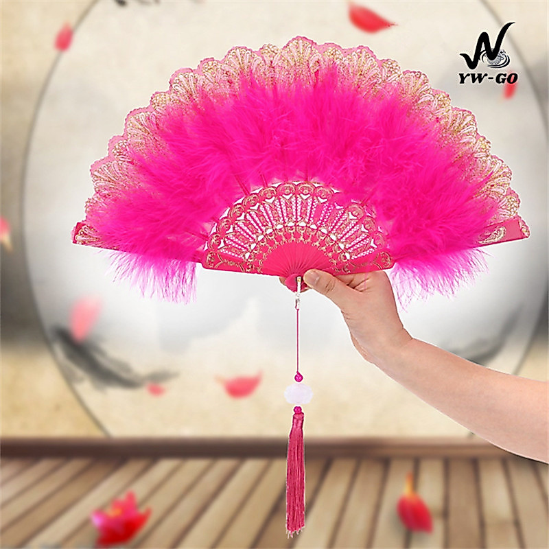 พัดขนนก พัดลมมือหมุนคลาสสิกสไตล์จีน มี9สี เหมาะสำหรับการเต้น ถ่ายอุปกรณ์ประกอบฉาก G3056