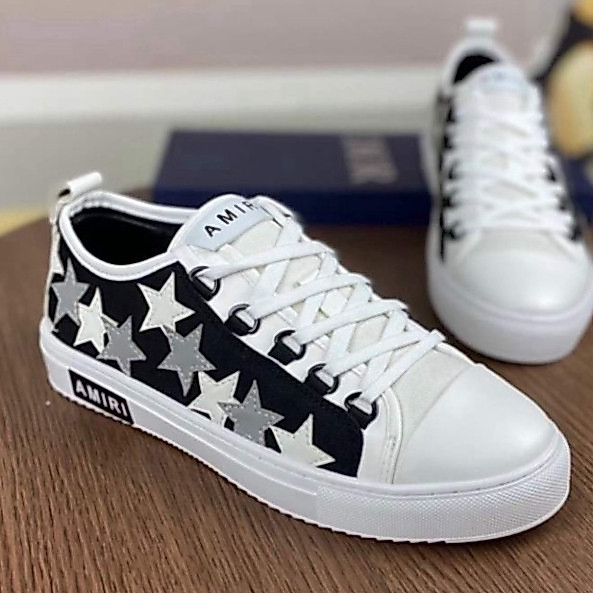 รองเท้า Amiri Canvas Discharge รองเท้าผ้าใบผู้ชายและผู้หญิงผ้าใบ Amiri ปักดาวและพื้นยางหนัง (สุ่ม)