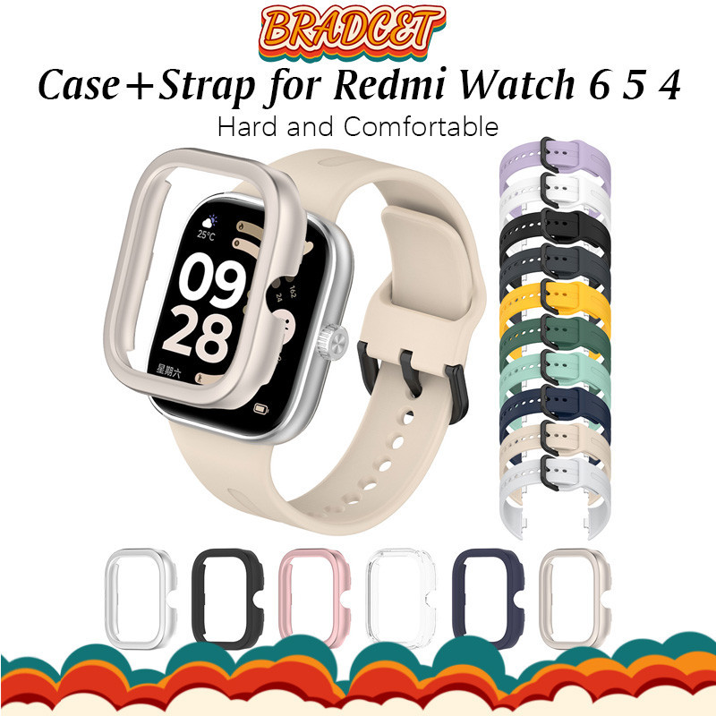 สายยางซิลิโคนกีฬาอ่อน + ฝาครอบแข็งวัสดุPC for Xiaomi Redmi Watch 6 5 4 เคสป้องกันฝากรู for Redmi Watch 6 5 4 Cover Band