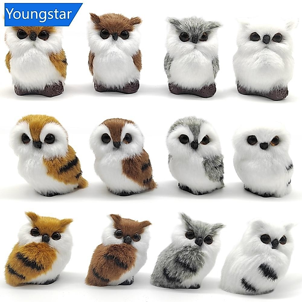 YOUNGSTAR จําลองนกฮูกประณีตเครื่องประดับน่ารักน่ารัก Furry ตกแต่งบ้านเครื่องประดับ Adornment จําลอง Plush ของเล่นตัวเลขการกระทําเด็กของขวัญ V2W6