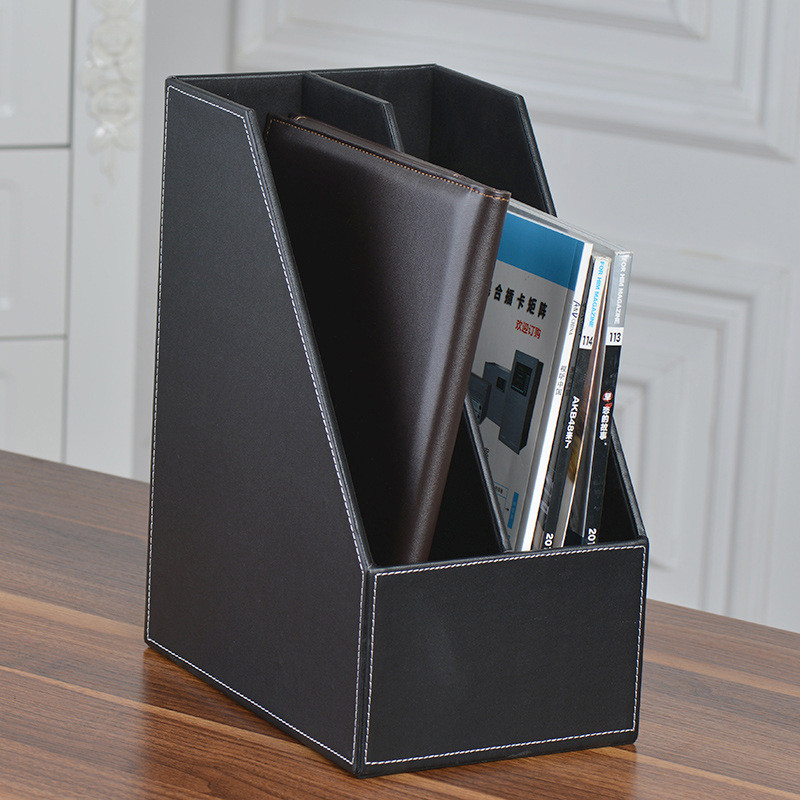 Creative Leather Two-Row File Holder Two-Link File Data Box Book File Double-Row Desktop Data Organi