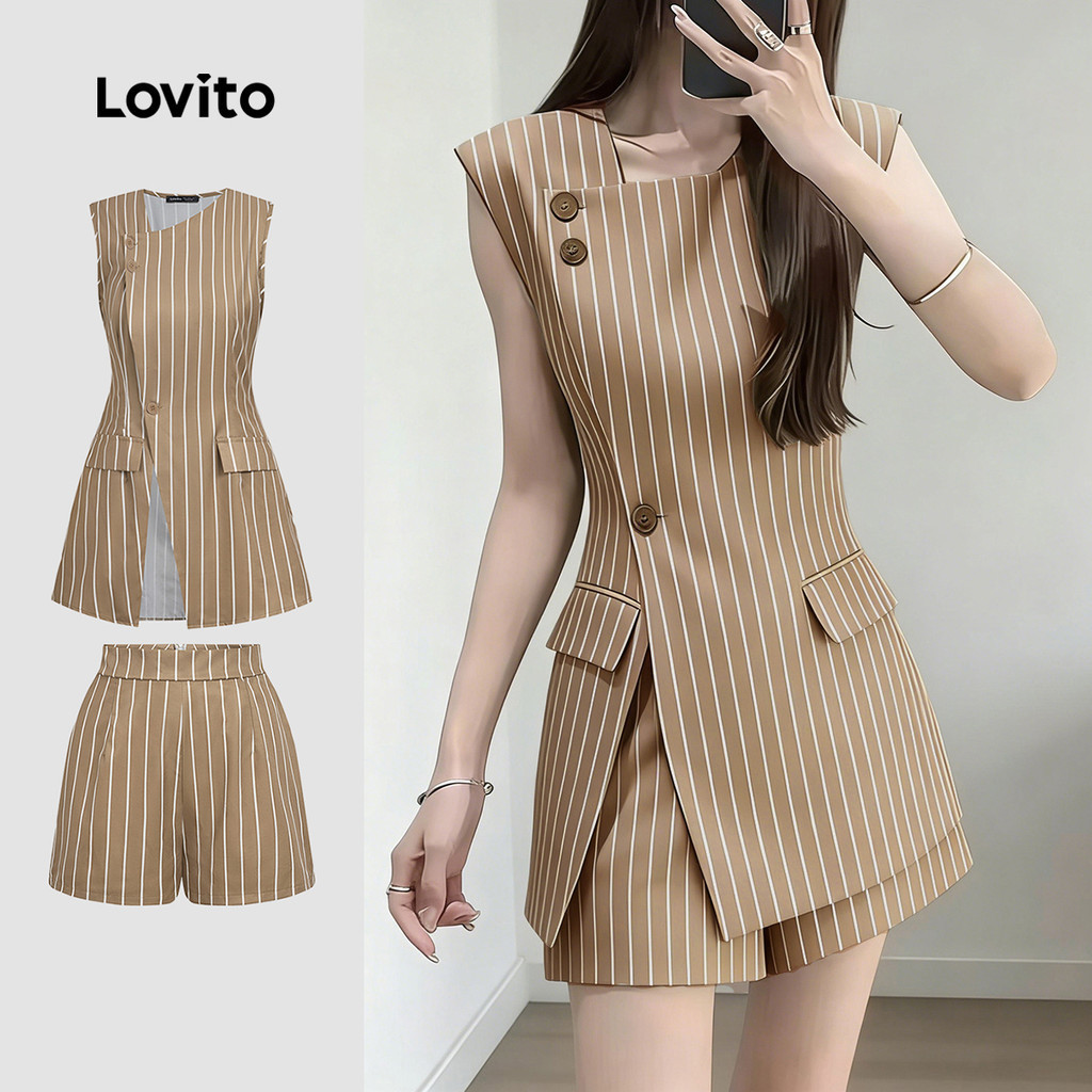 Lovito  เสื้อหรือกางเกงสไตล์โบฮีเมียน แบบสม็อค สําหรับฤดูใบไม้ผลิ/ฤดูร้อน สําหรับผู้หญิง LBL32015