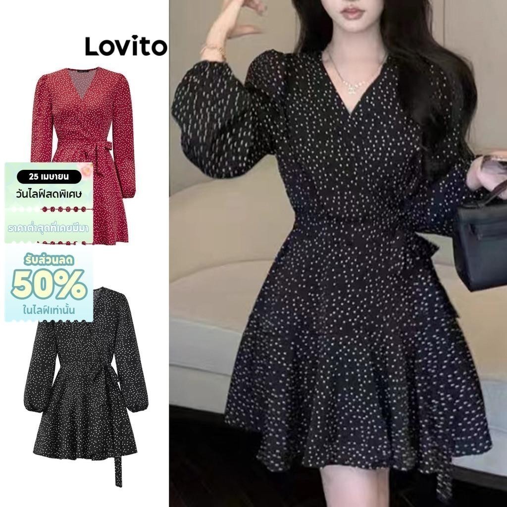 Lovito แคชชวล ชุดเดรสลําลอง ชุดเดรสกระเป๋าสีพื้นสําหรับผู้หญิง LNE52157