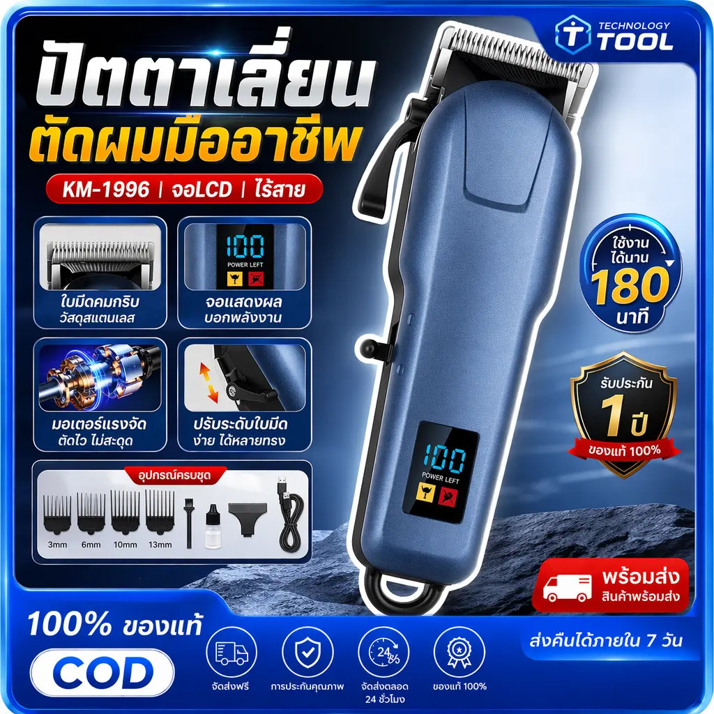 🔥COD🔥แบตเตอร์เลี่ยน ปัตตาเลี่ยน ไร้ สาย เครื่องตัดผมไฟฟ้า ผู้เชี่ยวชาญการตัดผม ตัดหัวทรงกลมออกแบบให้ไม่ทำร้ายหนังศีรษะ