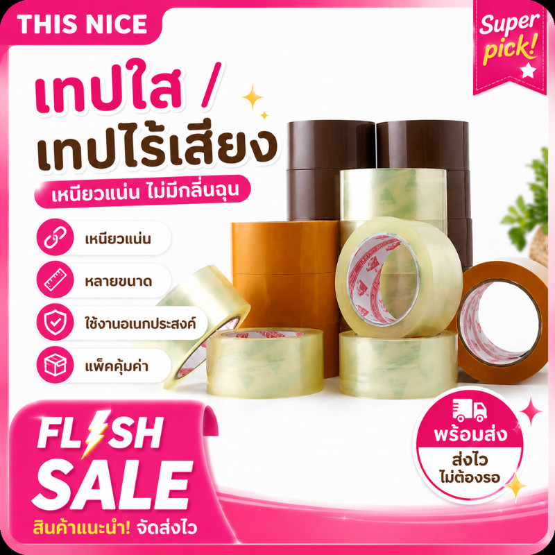 พร้อมส่ง เทปไร้เสียง เทปใส เทปน้ำตาล 45mm 100/200 หลา 50ไมครอน  ปิดกล่อง ติดกล่อง เทปขุ่น สก็อตเทป เทปกาว
