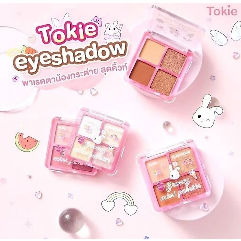 อายแชโดว์ Tokie รุ่น Groovy Mini Palette สี Pitchy Peach.พาเลทขนาดเล็กมี 4 ช่อง ประกอบด้วยเนื้อแมตต์