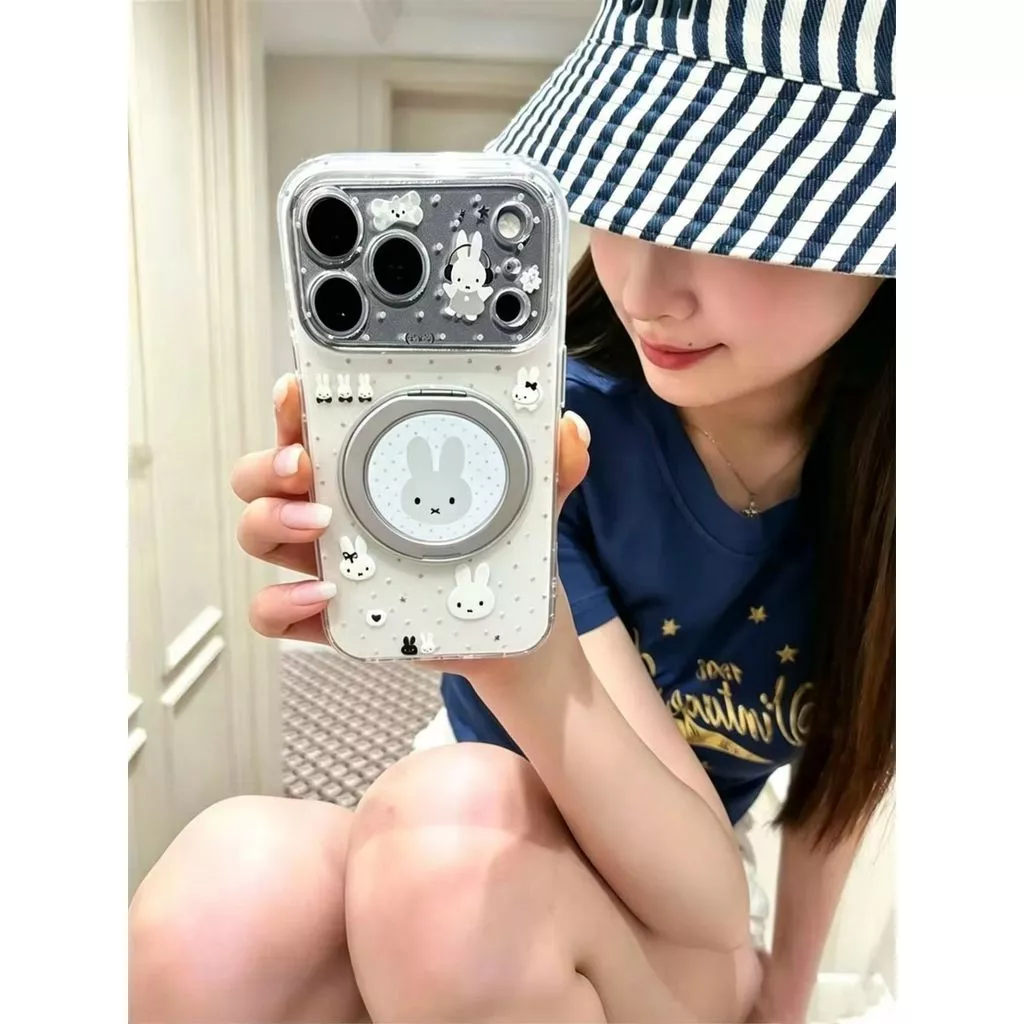 เคสโทรศัพท์เหมาะสําหรับiPhone 7 8 X XS XR XSMAX 11 12 13 14 15 16 17 Pro max Plus Air Polka Dot Bunny + วงเล็บหมุนกันกระแทกกันกระแทกกันกระแทกเคสรวมทุกอย่างVWP9