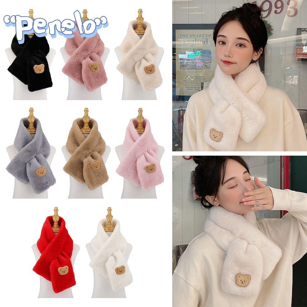 PIELO Cross Scarf Thicken Faux Rabbit Fur Plush ผ้าคลุมไหล่คออุ่น