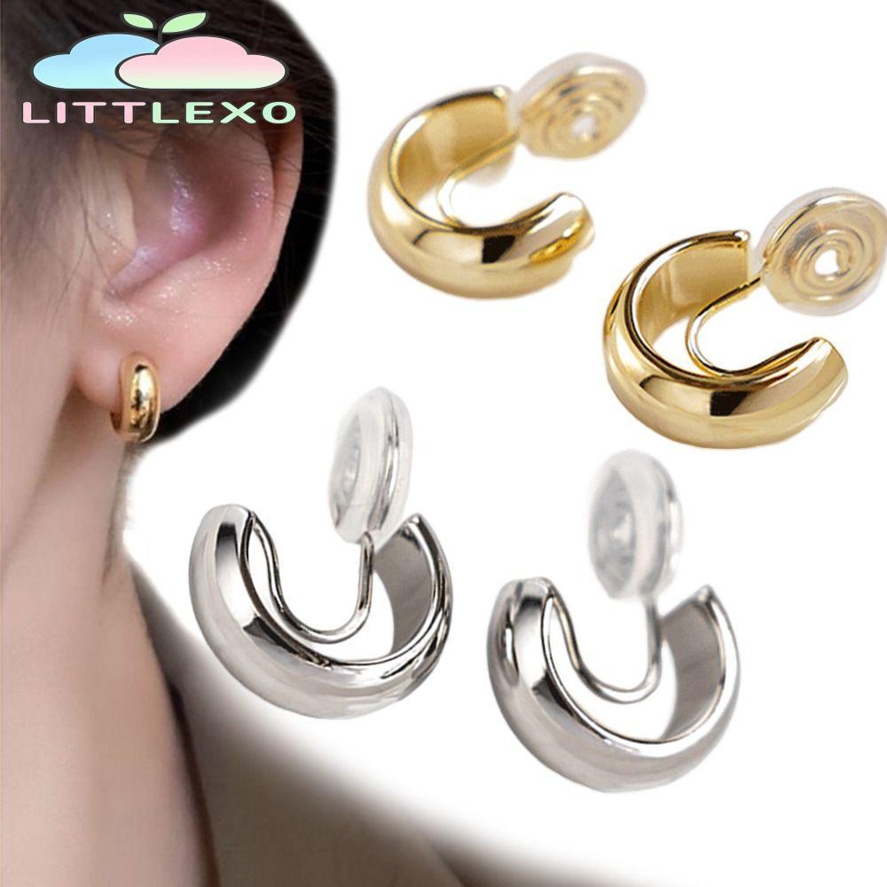 LITTLEX 1 คู่คลิปบน Hoop ต่างหู, ทองปลอม Non Pierced คลิปต่างหู, คลาสสิก Minimalist ทองแดง Hoop ต่างหูสําหรับผู้หญิง