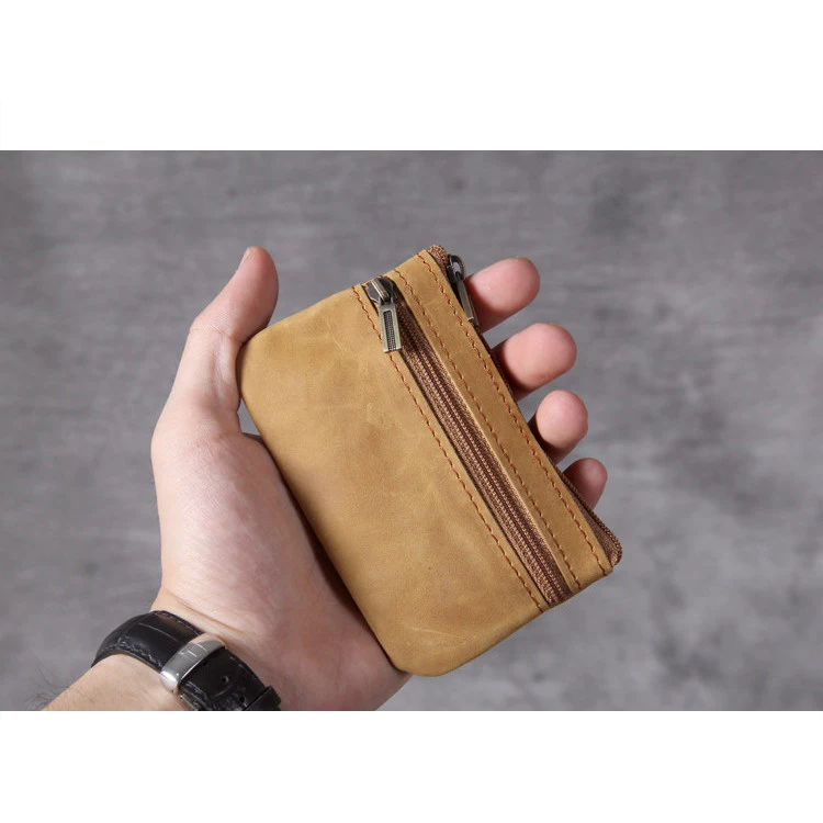 First Layer Cowhide Mini Card Holder กระเป๋าใส่เหรียญขนาดเล็กผู้ชายผู้หญิง Retro Handmade Original Ultra-Thin Leather Drivers License Key Case thumbnail 10