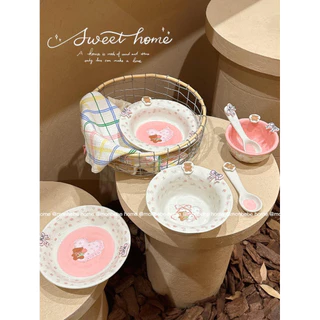 จานขนม จานเซรามิค insลายหมีดอกไม้🌸น่ารัก พร้อมส่ง