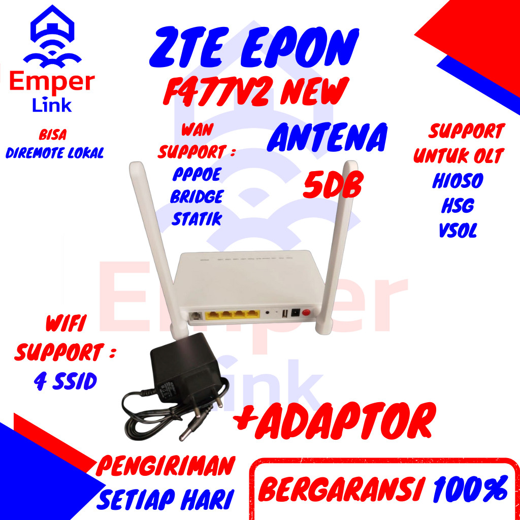 ZTE MODEM F477 V2 F477V2 EPON ใหม่ CLEAN WHITE 5DB พร้อมอะแดปเตอร์พร้อมอะแดปเตอร์