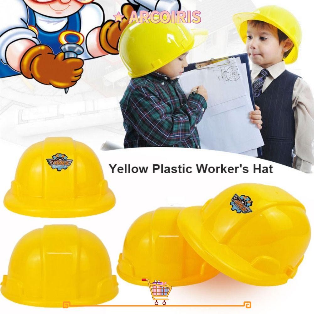 ARCOIRIS Play House Worker หมวก,สีเหลืองพลาสติกเด็กวิศวกรรมก่อสร้าง,คุณภาพสูงคอสเพลย์ Props Construction Worker หมวกกันน็อกเด็กวันเกิด Party Decor Supplies