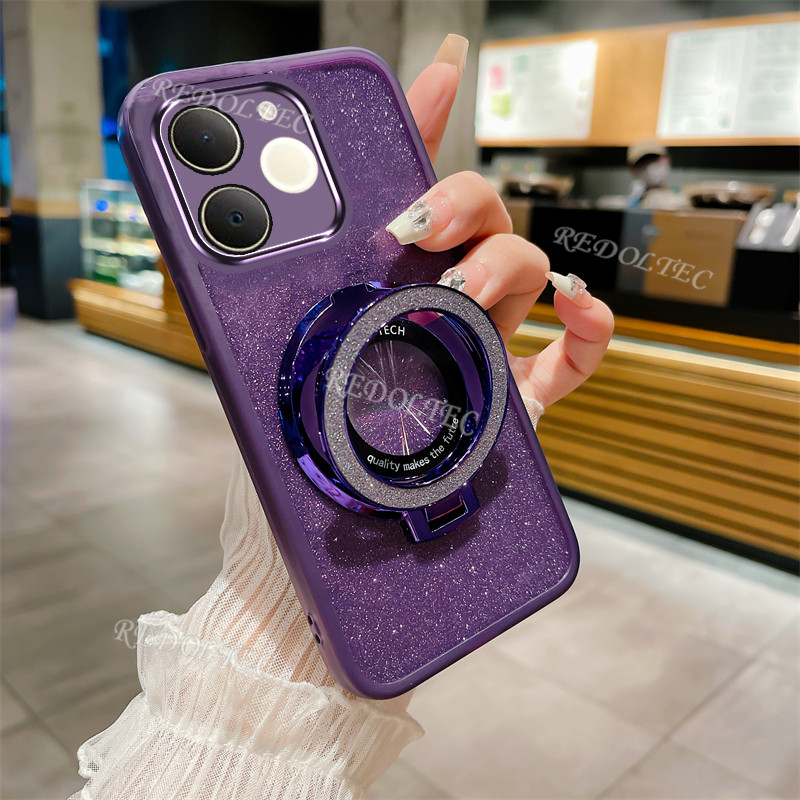 ปลอกRealme Note 70 70T 2025 ออกแบบใหม่เคสGlitterโปร่งใสRealme Note 70 T Note70 Gradient Blingฝาครอบโทรศัพท์พร้อมขาตั้งแม่เหล็ก