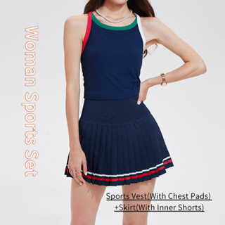 ชุดกีฬาสำหรับผู้หญิง แขนกุดถัก กางเกงขาสั้น เสื้อดูดซับเหงื่…