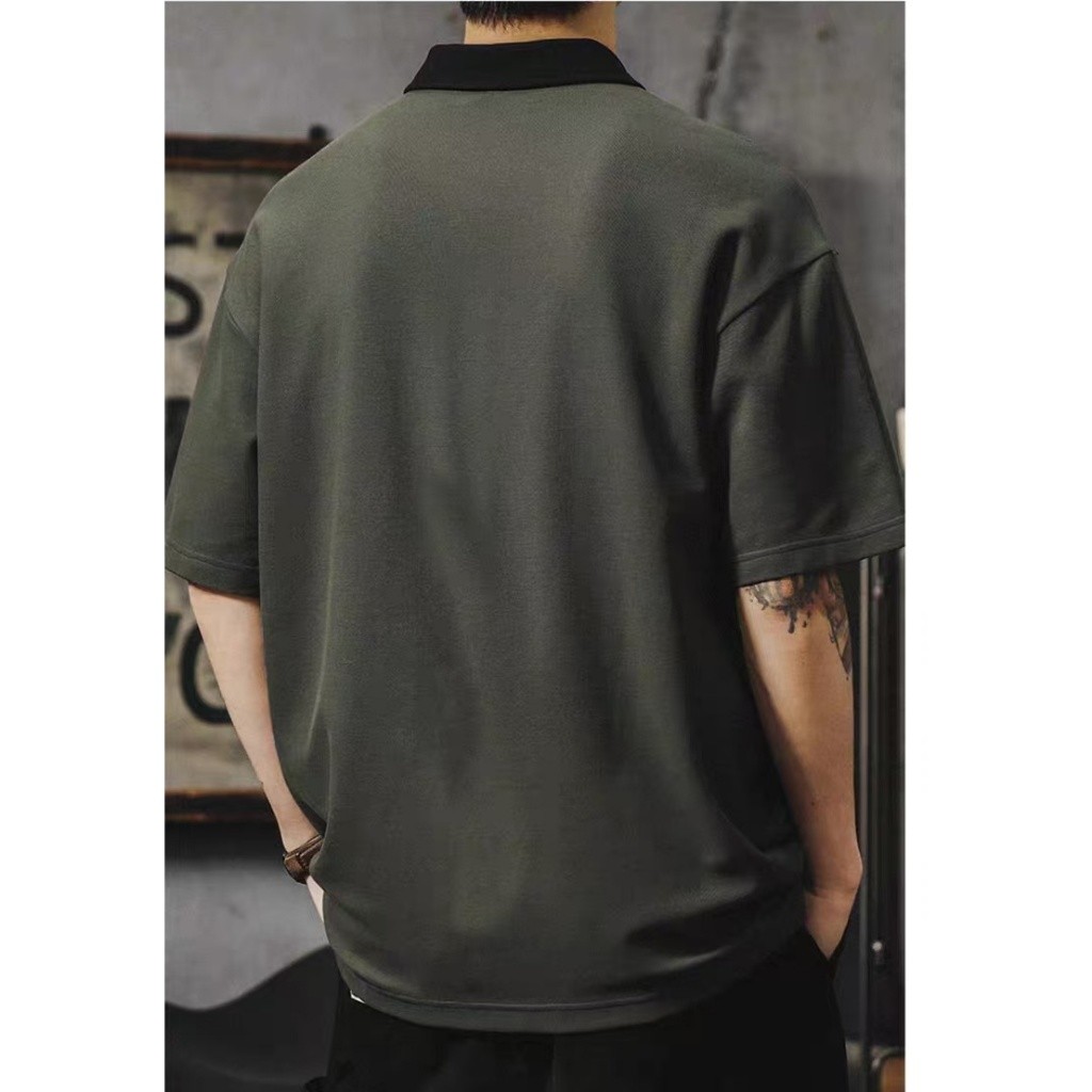 Becoolman-สไตล์ญี่ปุ่น แนววินเทจ POLOเสื้อ ชาย ฤดูร้อน แบบหลวม ซิป ปกพับ กีฬา ยอดนิยม เสื้อยืด - รูปที่ 5