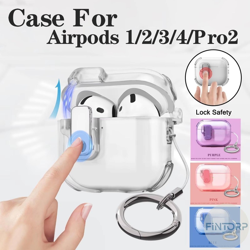 ใช้ได้กับ Airpods Pro 2 เคสหูฟังบลูทูธไร้สายคริสตัลใส พร้อมสวิตช์ล็อก TPU นุ่มสำหรับ Airpods 4 3 2 1 Pro2 พร้อมพวงกุญแจ