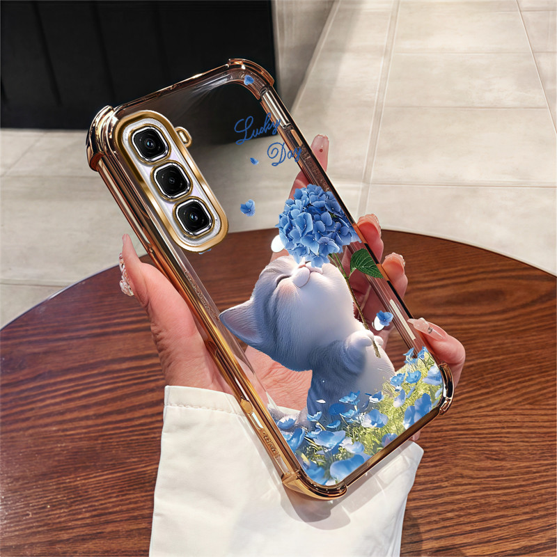 เคสสําหรับ Infinix Hot 60 Pro plus Hot 60i 4g 5g 60 Pro + เคสโทรศัพท์ดอกไม้แมวสี่มุมซิลิโคนTPUโปร่งใสSoft shell XH007 - รูปที่ 6