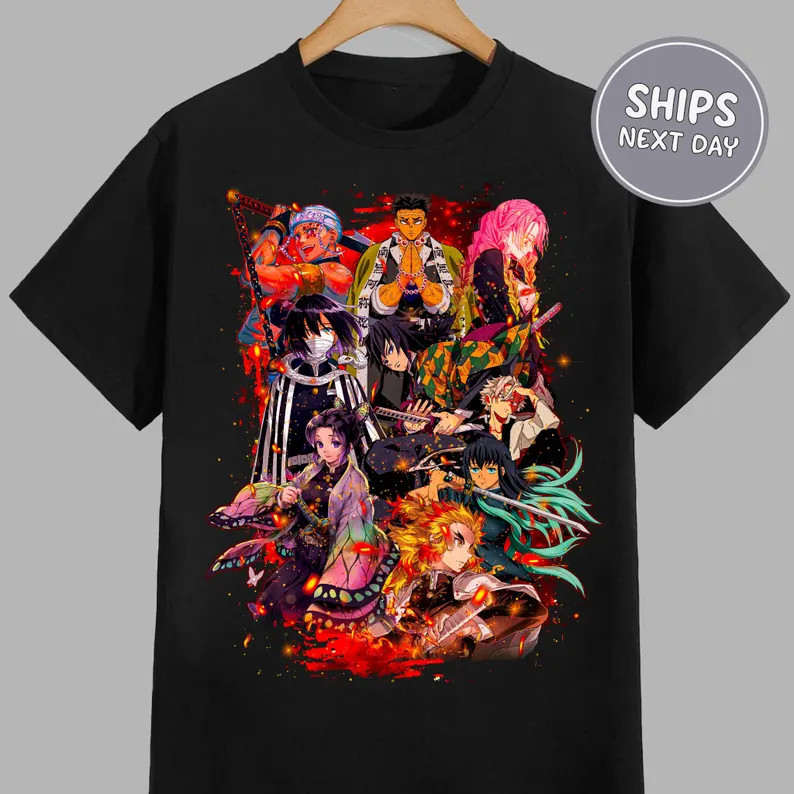 Ready Stock Demon Slayer T-shirt Demon Slayer Anime T-Shirt  Pure Cotton Printed Round Neck Short Sl