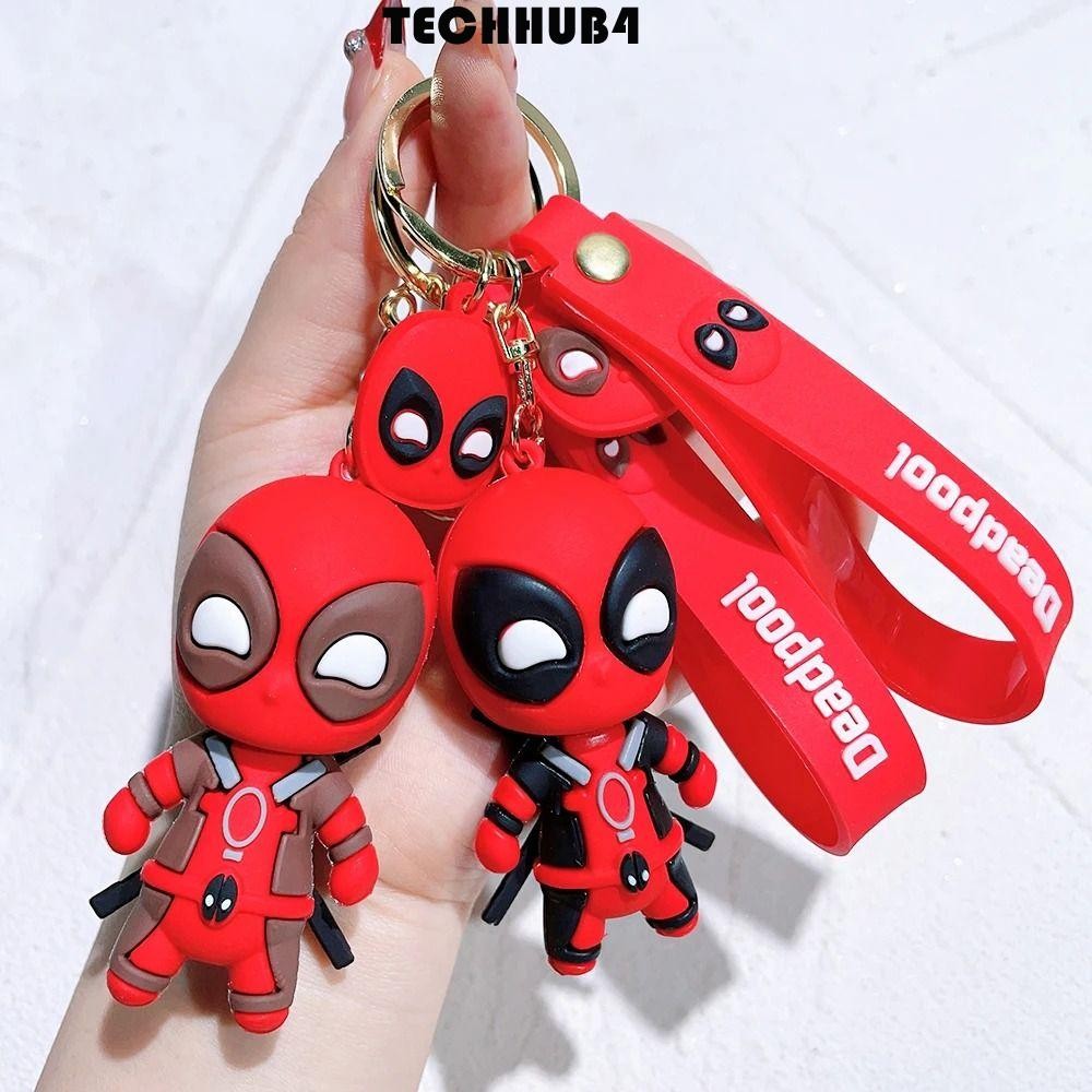 TECHHUB4 Deadpool พวงกุญแจน่ารัก, รุ่น Q ตัวเลขการกระทํา Marvel พวงกุญแจ, กระเป๋าอุปกรณ์เสริม Keyhol