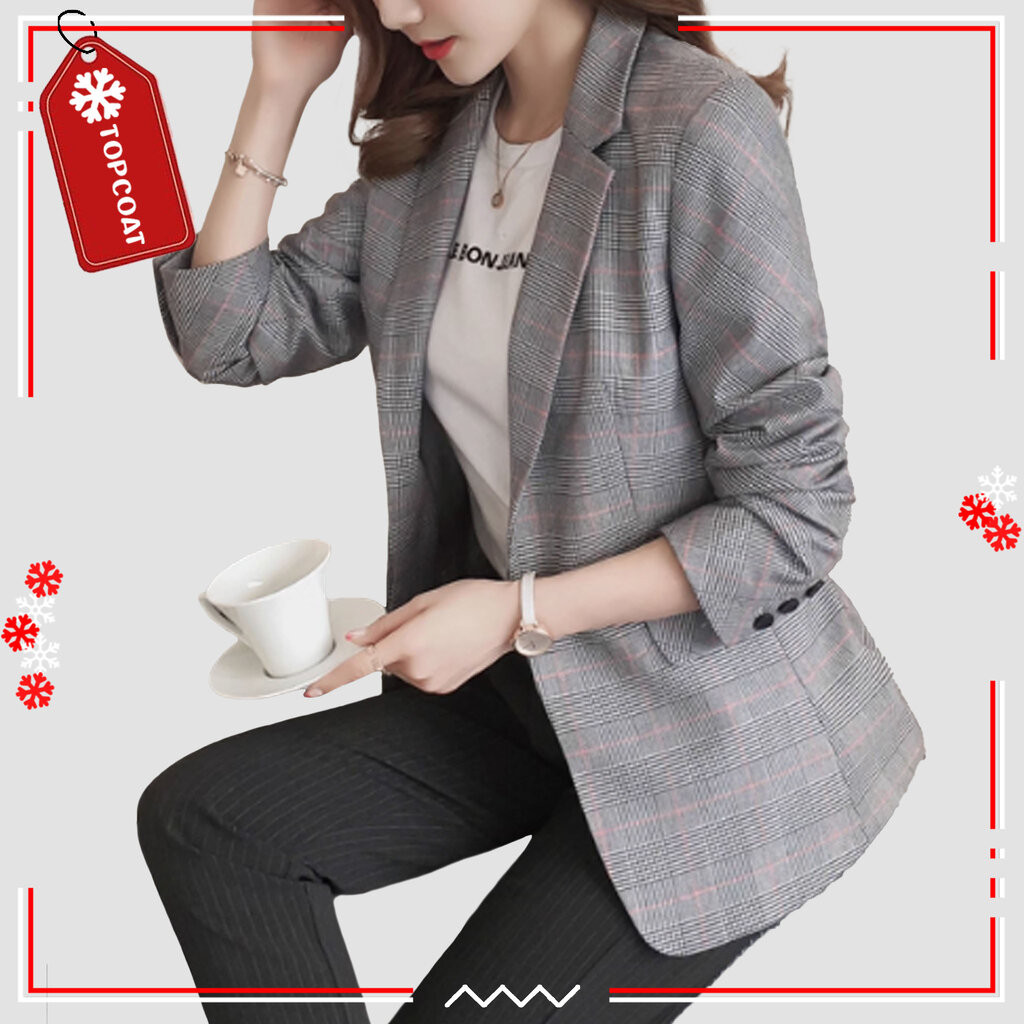 เสื้อสูทเบลเซอร์หญิง ลายสก็อต ผ้าไม่หนา ซํบในทั้งตัว ใส่สบาย - รูปที่ 4