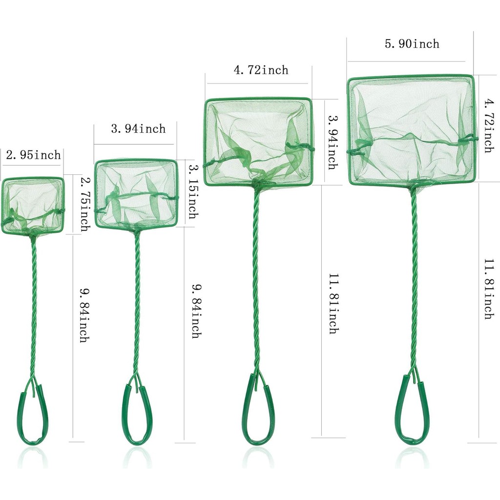 Tugaizi Aquarium Fish Net Fine Quick Catch Mesh ไนลอนตกปลาจับตาข่ายพร้อมที่จับพลาสติก - สีเขียว (3in
