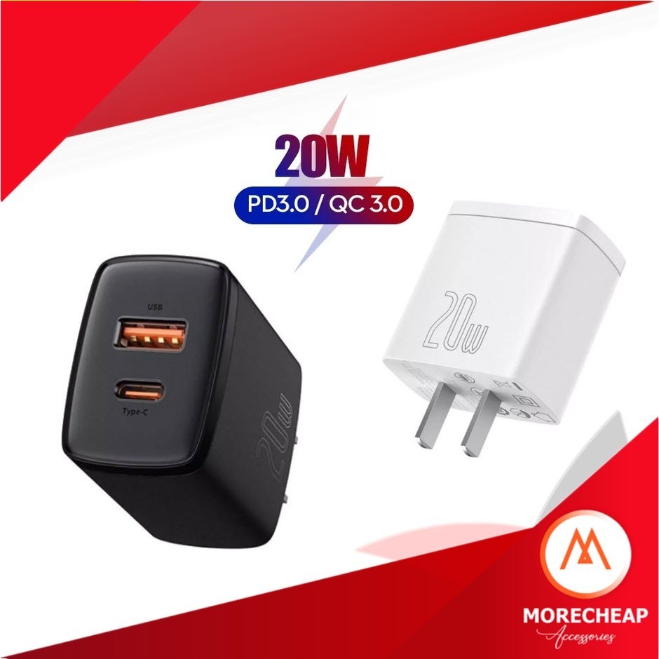 🔥ถูก/แท้🔥Baseus หัวชาร์จ USB-C PD 20W + QC3.0 / 10.5W Dual USB