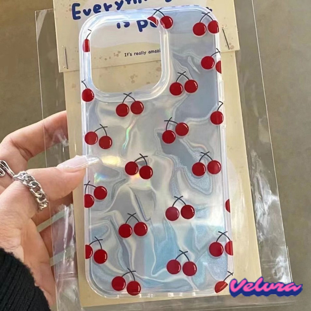 เชอร์รี่น่ารักสุดหรูระลอกแวววาวเคสนุ่มเข้ากันได้ For IPhone 11 16Pro 13 15 14 12Pro Max 7Plus 8Plus 15 8 14 X XR XS Max