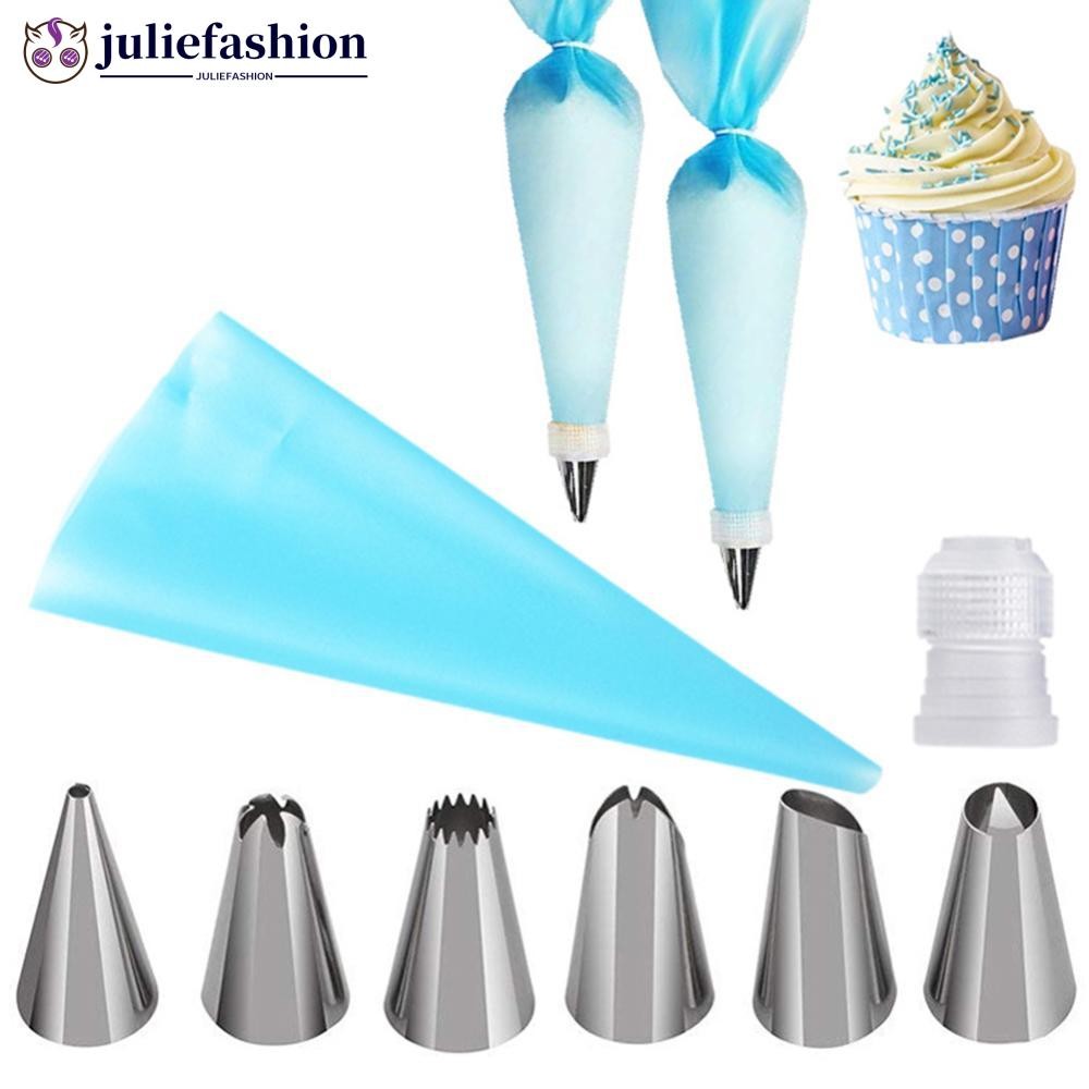 JULIEFASHION 8 ชิ้น/เซ็ตครีมครัวถุงขนม+ หัวฉีดสแตนเลสเค้ก DIY B1I8