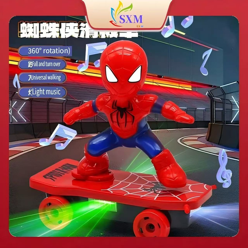 Spider Tumbler Light Stunt Scooter สกู๊ตเตอร์ Spider Man ไฟฟ้าของเล่นเด็ก