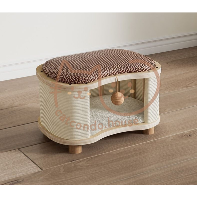 Cathouse บ้านแมวสไตล์ญี่ปุ่น +นั่งได้  เก้าอี้แมวมัลติฟังก์ชัน มีที่ข่วน+เบาะนอน+ลูกบอลเล่น ทรงมินิมอล - รูปที่ 3