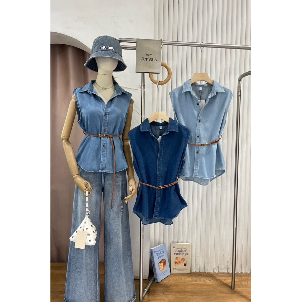 KEMEJA M2M-323 เสื้อเชิ้ตยีนส์แขนกุดผู้หญิง BKK