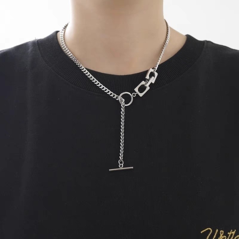 ไม่จางหายOT ด้านนอกแหวนด้านในจี้สร้อยคอเหล็กไทเทเนียมสไตล์เย็นอินเทรนด์ฮิปฮอปอุปกรณ์เสริมเย็นอินเทรน