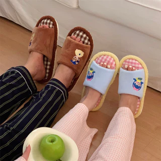 รองเท้าแตะผ้าฝ้าย_soft sole_สำหรับผู้ชายและผู้หญิง ออกแบบการ์ตูน เหมาะกับฤดูใบไม้ร่วงและฤดูหนาว