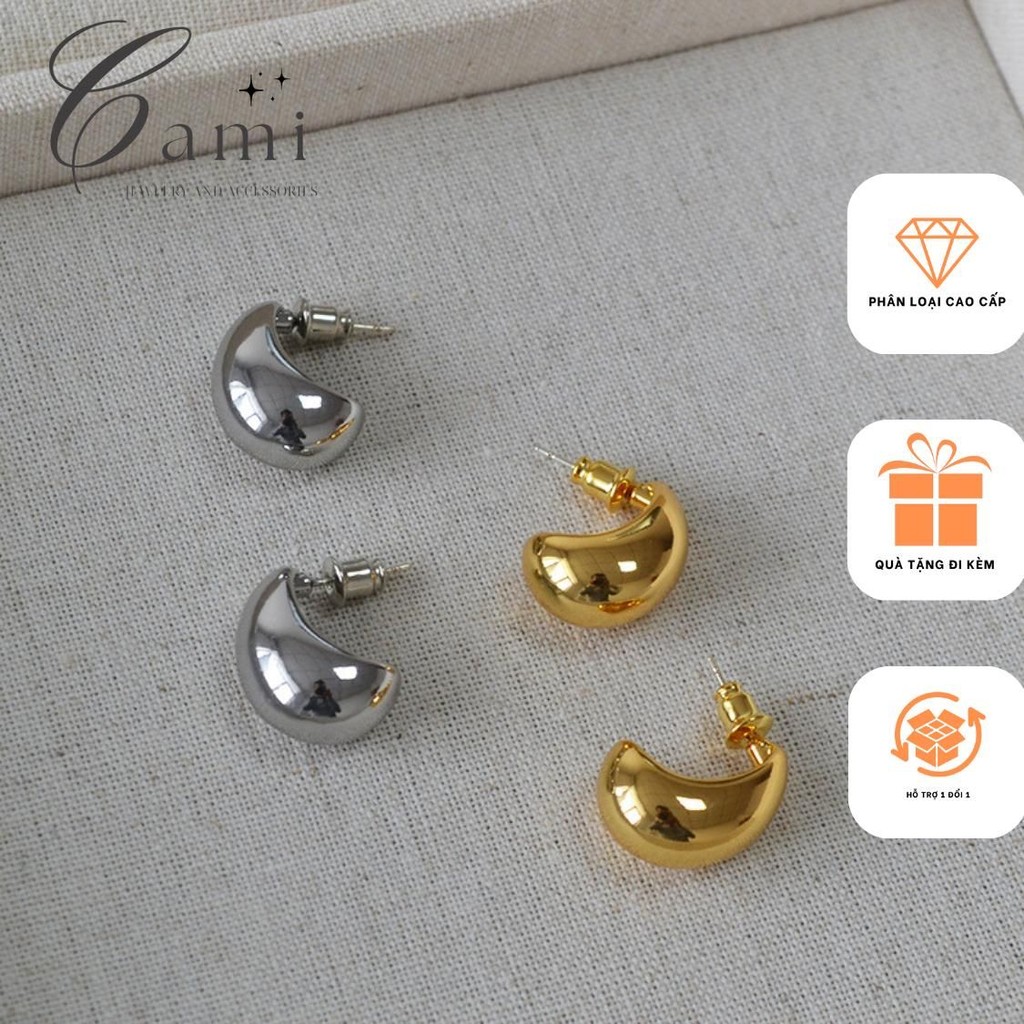 ต่างหูผู้หญิง Poly Hoops ต่างหูไทเทเนียมชุบทองทนทาน สแตนเลส E1012