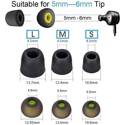 [6 คู่] เคล็ดลับหูฟัง SML สําหรับหูฟังชนิดใส่ในหู, 12 ชิ้นซิลิโคนกันลื่นหูฟังและหน่วยความจําโฟมเคล็ด