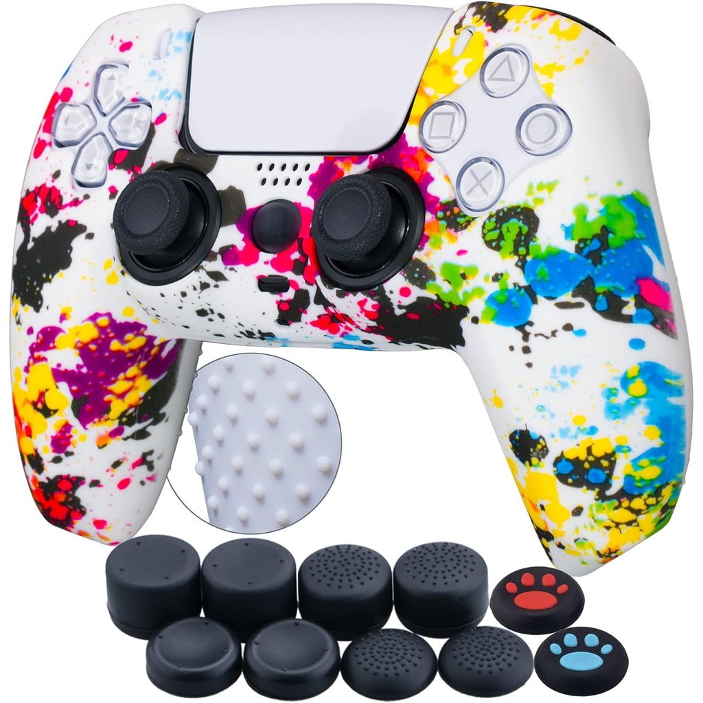 Water Transfer พิมพ์ซิลิโคนหนาฝาครอบผิวสําหรับ PS5 Controller x 1 (Graffiti) พร้อม Thumb Grips x 10 