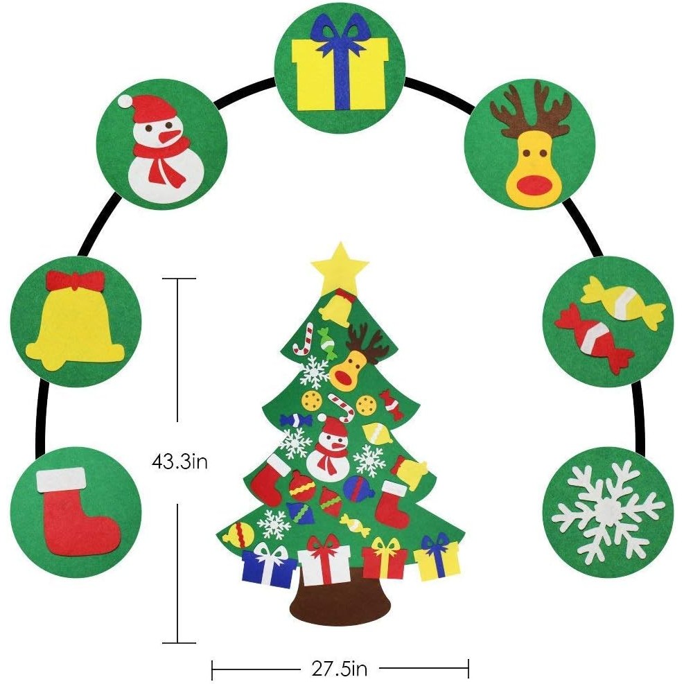YEAHBEER Felt Christmas Tree สําหรับเด็ก, 3.2FT DIY ต้นคริสต์มาส 30 เครื่องประดับคริสต์มาสที่ถอดออกไ